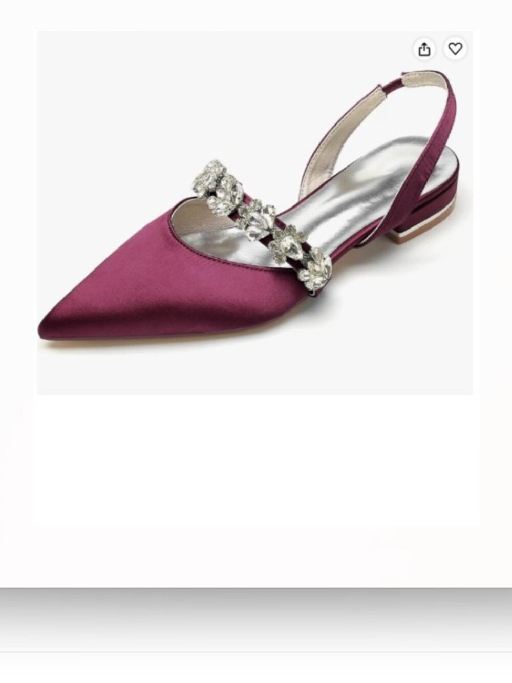 Burgundy Satin Sling Back Flats with Rhinestones